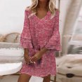 thumbnail image 1 of pstuiky Robes pour Filles, Robe à Manches à Col en V Imprimée à Volants pour Femmes, Robe de Travail, Soldes, 1 of 8