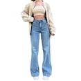 thumbnail image 1 of Bmisegm Jeans Évasés Taille Haute pour Femmes, Bleu Pâle, L, 1 of 9