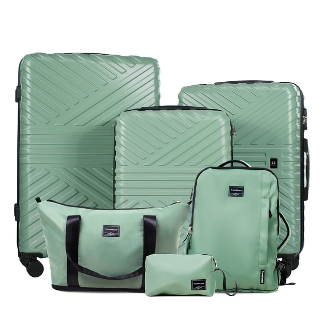 Travelhouse 6-Piece Hardshell Luggage Set - Lightweight Suitcase with Carry-on Backpack, Duffel Bag & Packing Cubes, Green
