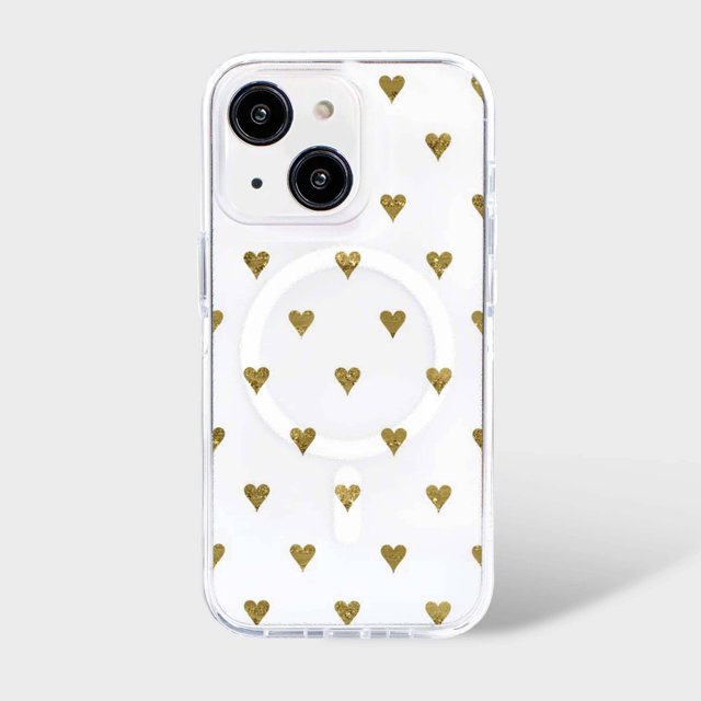 Caseco Mag-SafeiPhone 15 Gold Hearts Clear Case