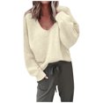 thumbnail image 2 of EGNMCR Chandails pour Femmes Mode Col en V Chandail Ample Manches Longues Hauts, 2 of 3