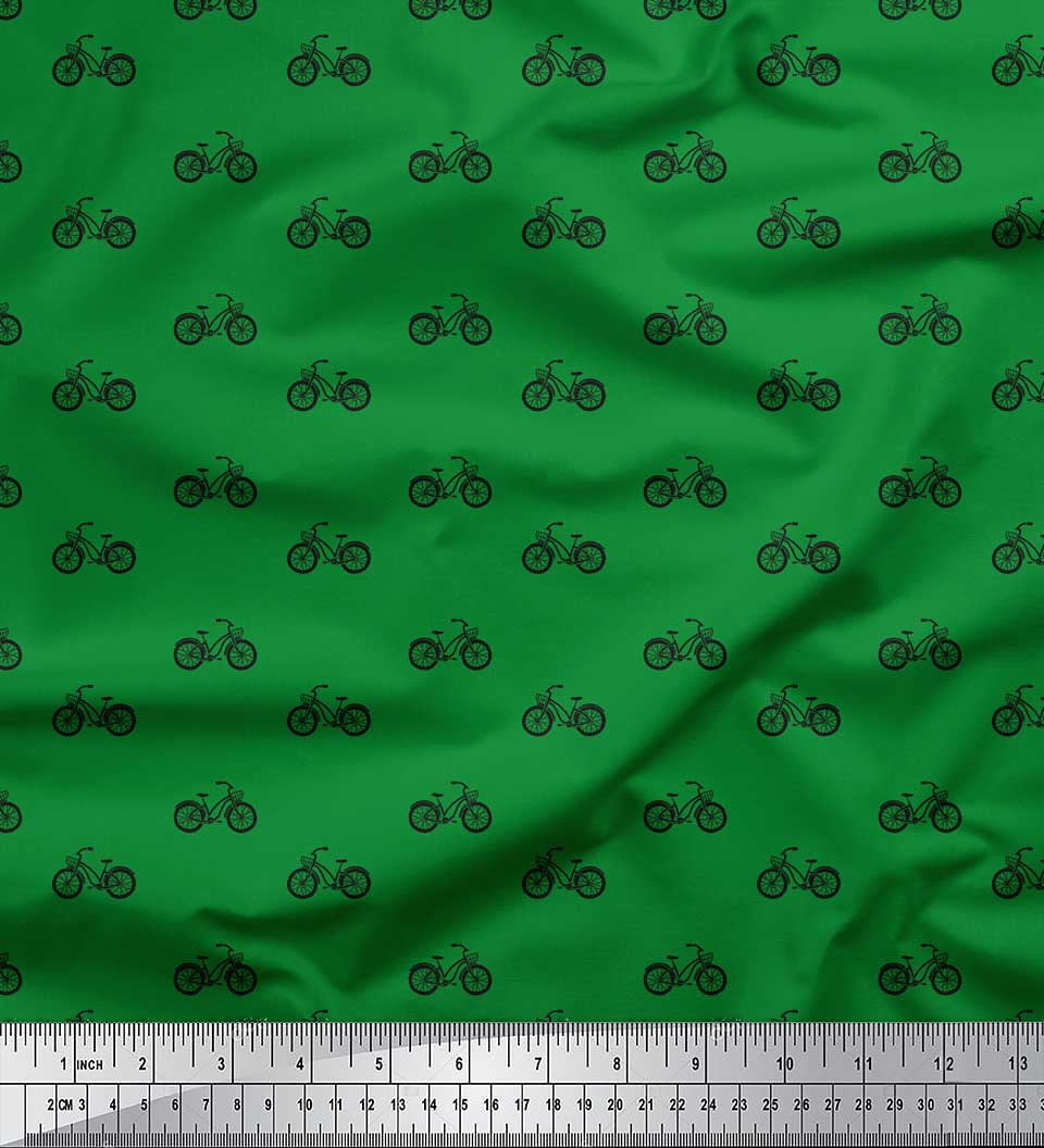 Soimoi Green Poly Georgette Fabric Bicycle Transport Fabric Prints By Yard 52 Inch Wide