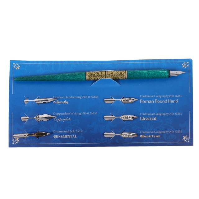 KAKOWELY 1 Set Retro Wood Handle Calligraphy Pens Ink Dip Pen Set for Art Writing Drawing,7.28"X0.39"X0.39"
