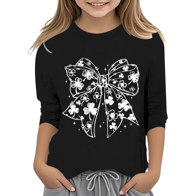 Chandails pour Filles Taille 14 avec Soutien-Gorge Intégré T-Shirt Graphique de la Saint-Patrick à la Mode Polyvalent Col Rond Manches 3/4 Décontracté