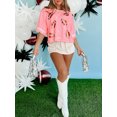 thumbnail image 3 of Fortune Hauts à Paillettes pour Femmes Manches Courtes T-Shirts Imprimés Rugby Brillants Brillants Tee Ample, 3 of 7
