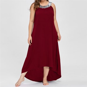 CEHVOM Women's O-Neck Solid Color Casual Fashion Halter Sleeveless Large Size Dress
