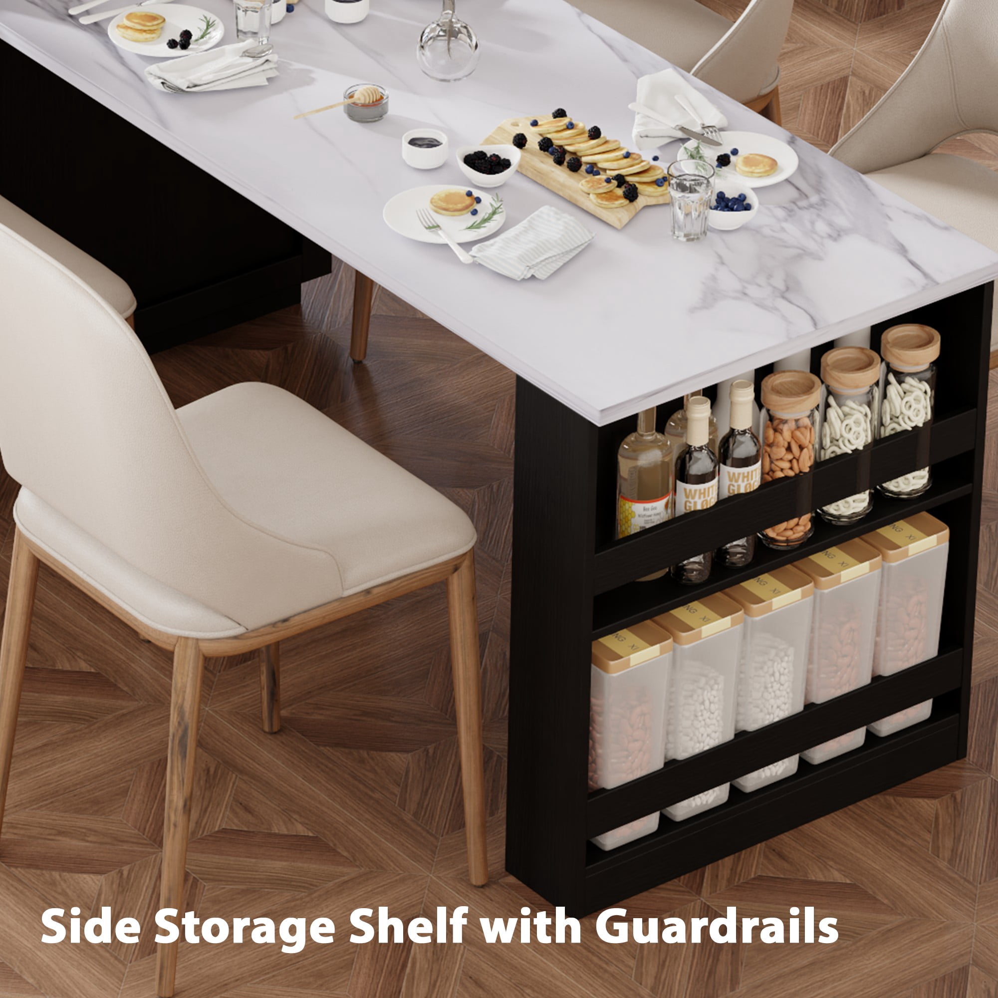 Îlot de cuisine Noble House 82,7 po avec table à manger extensible pour 4 à 6 personnes, noir
