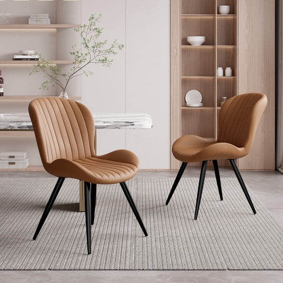 Hawsaiy Upholstered Dining Chairs Set of 2, Modern Kitchen Chairs with Backrest and Metal Legs, 19" Seat Height, Brown