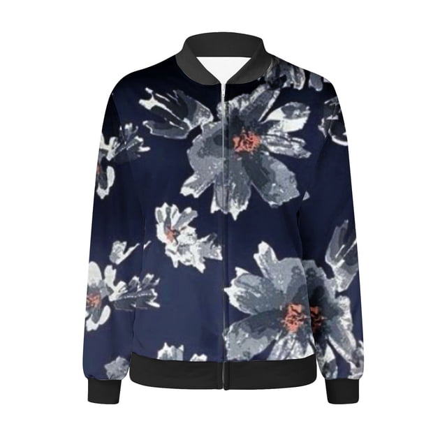 Pisexur Veste de Baseball pour Femmes Plus Cardigan Kimono Léger à Fleurs Imprimé Manches Longues Zip Veste Bomber