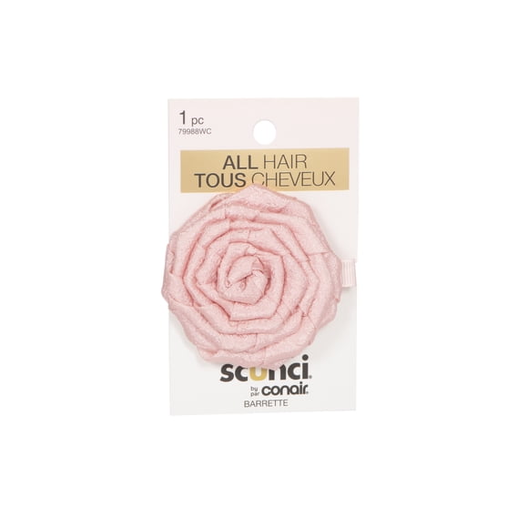 Barrette Rose Scunci, Rosette en Tissu Doux, Rose Pâle, 1 Pc