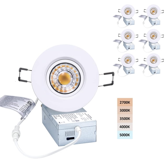 POPANU Canless Recessed Gimbal Downlight Rotatable-Spotlight 5 CCT 3 Inch Eyeball Ceilling Potlight, Dimmable Recessed Lights Fixture with Junction Box, 8W CCT Adjustable, Whi