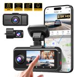 REDTIGER A6 3 Came de Dash Canal , 2,5K+1080P+1008P, Came en Dash Triple avec WiFi & GPS, Caméra triple Dash, enregistrement boucle, vision nocturne(SD Carte non incluse)