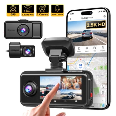 REDTIGER A6 3 Channel Dash Cam , 2.5K+1080P+1080P,Triple Dash Cam with WiFi & GPS, Triple Dash Camera, Loop Recording, Night Vision(SD Card Not Included)