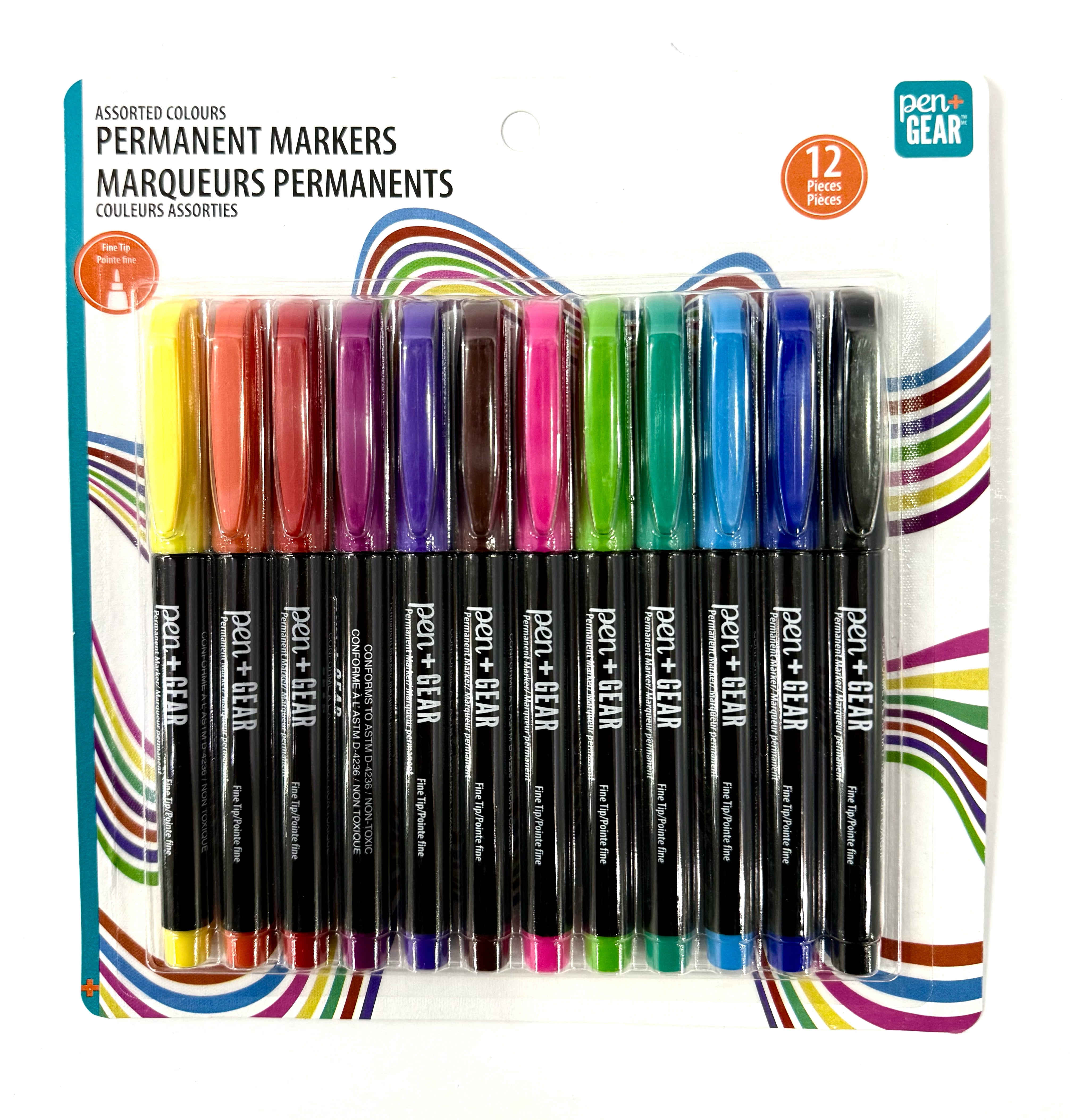 Pen+Gear , 12 Count Permanent Marker Fine Tip, 12 Assorted colors, Not Toxic, Conforms to ASTM D4236