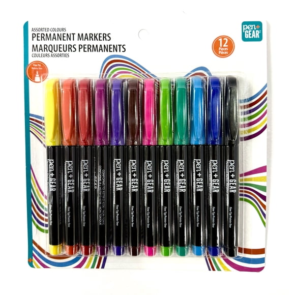 Pen+Gear 12 marqueurs permanents à pointe fine , 12 couleurs assorties, non toxiques, Conforme à la norme ASTM D4236