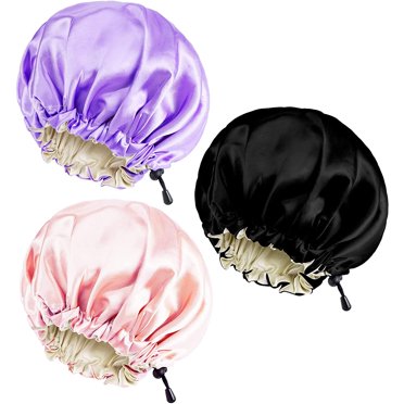 3 Pieces Soft Satin Sleeping Bonnet Elastic Satin Sleep Cap Adjustable Sleep Hair Bonnet Double Layer Night Cap Satin Lined Hair Bonnet with Drawstring for Women Braids Dreadlocks Curly Long Hair