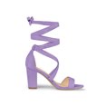 thumbnail image 3 of BLISSFUL STEP Women's Sandals Solid Color Mid Block Heels Lace up Sandals Purple 8, 3 of 8