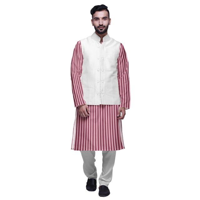 Atasi Ensemble Kurta Pyjama Indien pour Hommes, Veste Imprimée Classique Décontractée