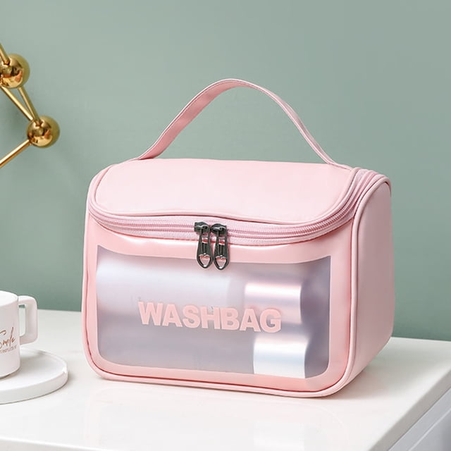 TopLLC Storage Bins Translucent Cosmetic Bag, Cosmetic Bag Set Frosted Translucent PVC With Zipper Handle Portable Travel Bag, Hangable And Handy Cosmetic Bag Storage Bags