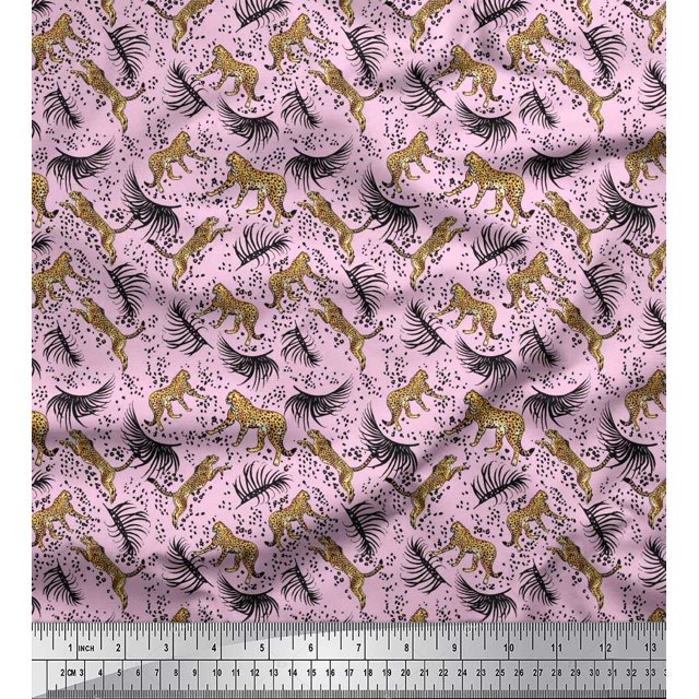Soimoi Modal Satin Fabric Leaves & Leopard Animal Print Fabric by Yard 42 Inch Wide