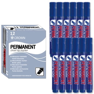 [Crown] Permanent Marqueurs L, bleu, pointe de biseau, 12 Nombre