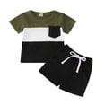 thumbnail image 1 of Sunnyoo Boys Summer Outfits Patchwork Color Short Sleeve Pocket T Shirt Shorts Tracksuit Set, 1 of 3