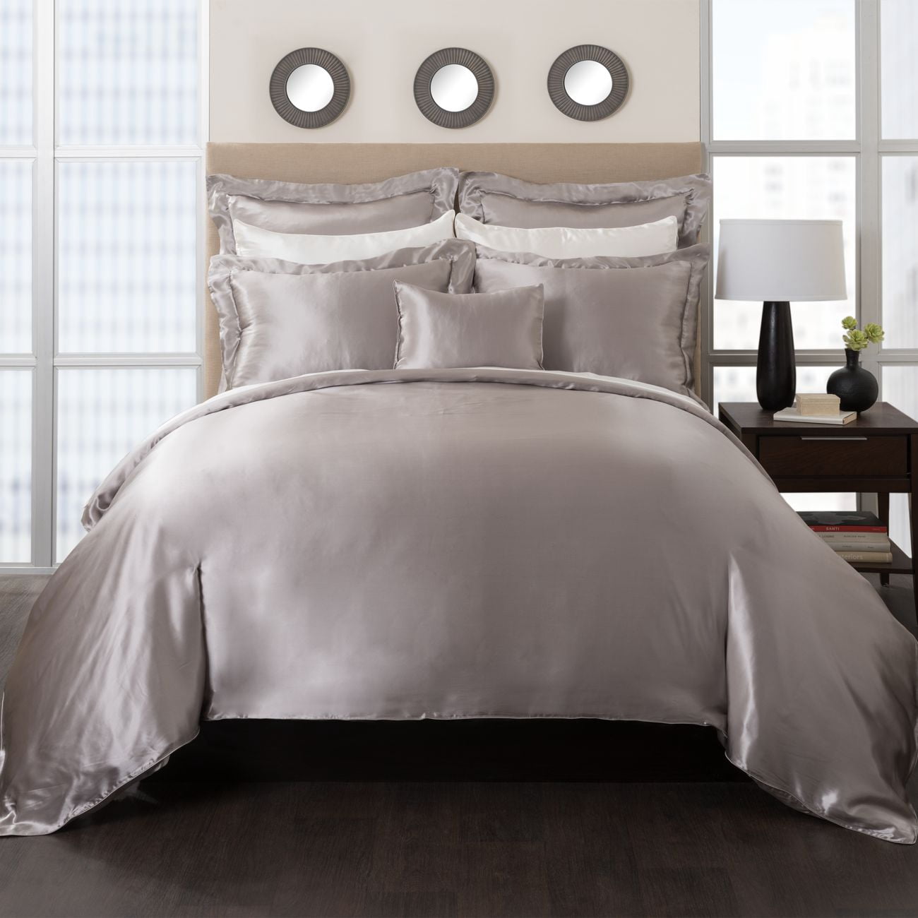 Mari Ann Silk Charmeuse Duvet Cover, Queen, Champagne, Queen