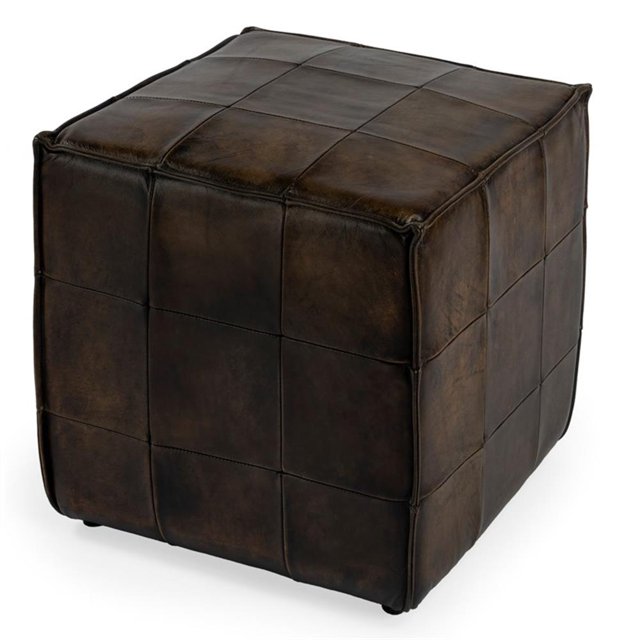 Butler Leon Pouf en Cuir Brun Foncé