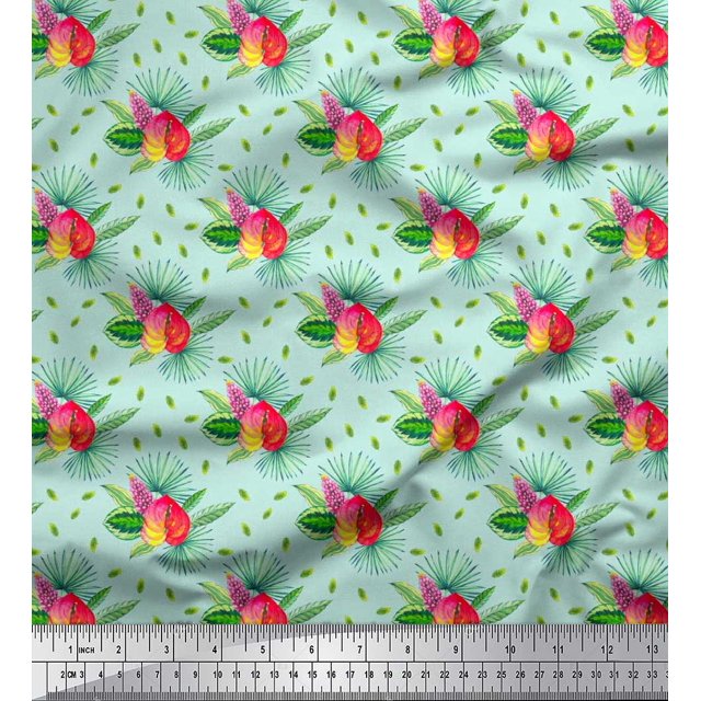 Soimoi Poly Georgette Fabric Leaves Tropical Print Fabric by Yard 42 Inch Wide
