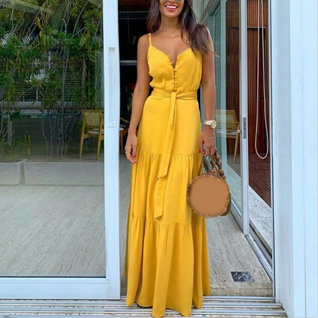 MesaSe Robe de Plage Mode Femme Été Boho Sans Manches à Bretelles Col en V Bandage Fête