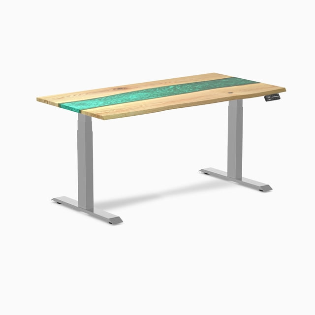 Desky Bureau Assis-Debout en Bois Dur à Résine Double - Frêne Blanc Rivière Émeraude / 60 x 30 Pouces / Gris