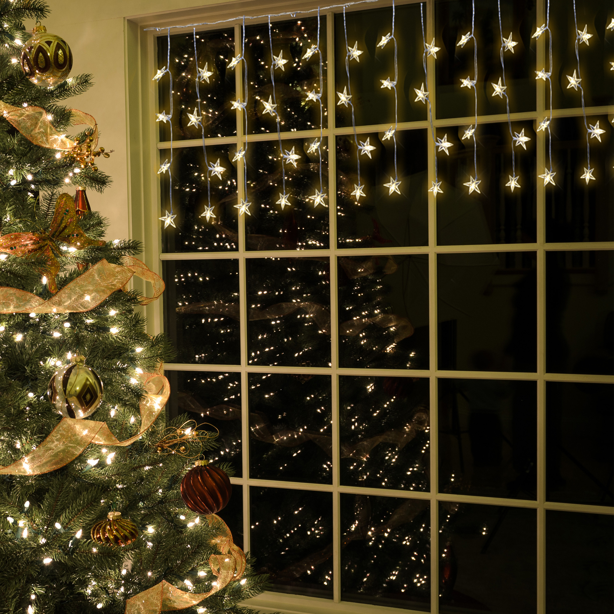 Danson Décor Glacons 100 DEL Étoiles Rideau Lumineux, Blanc Chaud