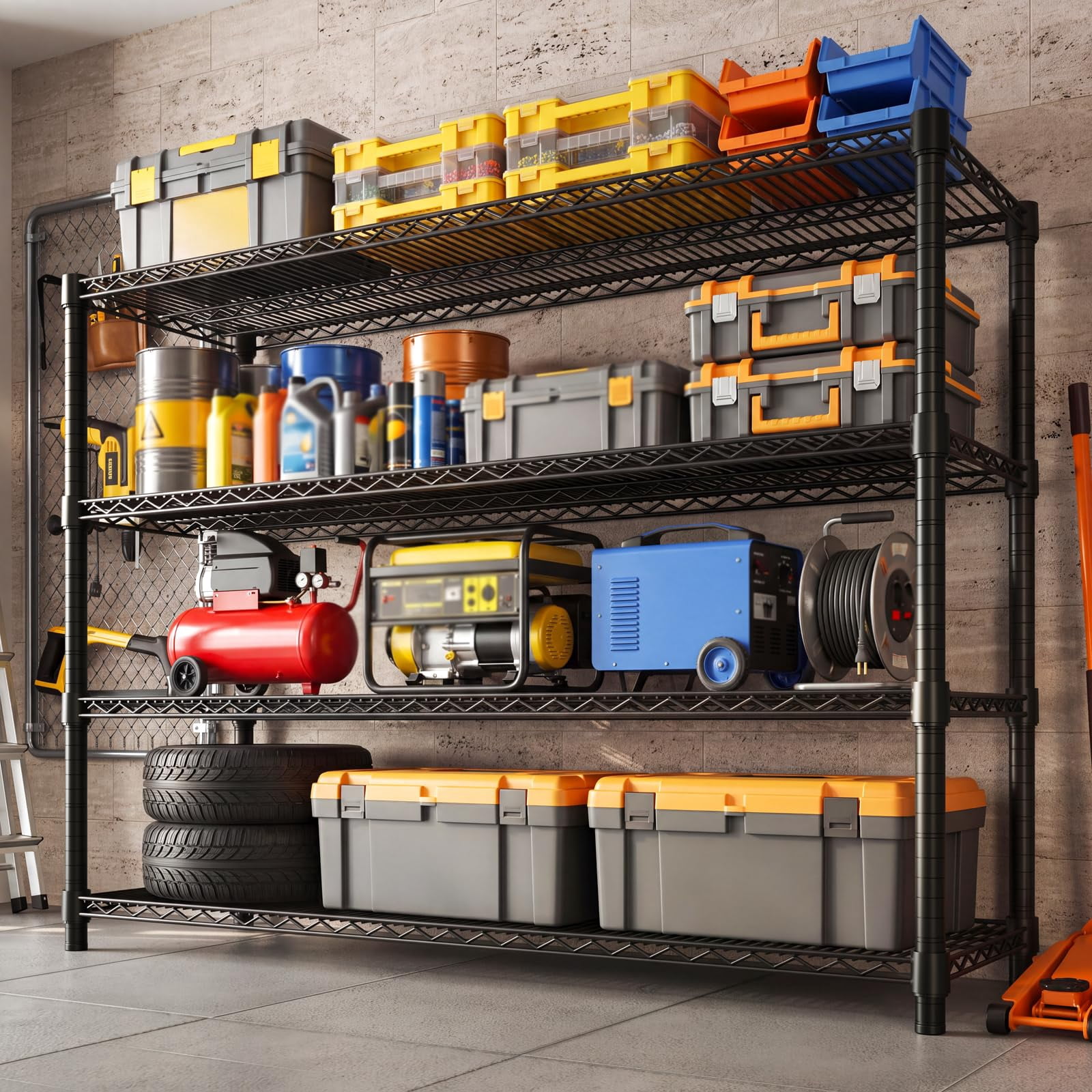 Wire Attachable Rack GOGRANT 4-Tier Lightweight Industrial Storage Shelving Unit, Carbon ...