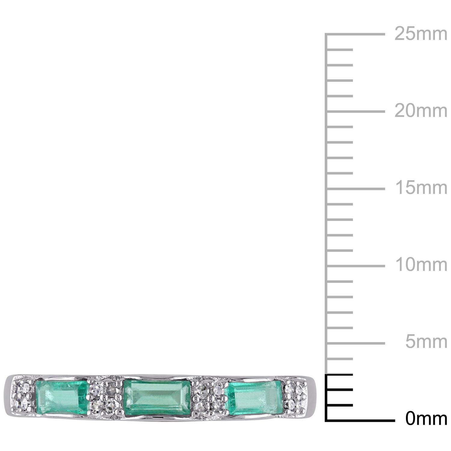 Bague d’anniversaire de mariage Miabella à trois pierres avec 3/8 CT PBT d’émeraude et accents de diamants en or blanc 10ct