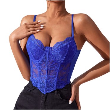 lcziwo Camisoles en Dentelle pour Femmes avec Soutien-Gorge Intégré Aguichant à Bretelles Spaghetti Camisoles d'Été Décontractées Cami Court pour Superposition, Bleu, G
