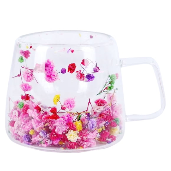 Binwennn Coffee Cups Mugs Bulk Insulated Glass Mugs Double Wall Coffee Cup Flower Design Espreso Mug | 200ml Clear Latte Cup Elegant Cappuccino Tea Mug
