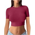 thumbnail image 3 of AherBiu Hauts Courts pour Femmes Haut de Sortie T-Shirts Chemises Manches Courtes Col Rond Ajusté Confortable T-Shirt Basique, 3 of 6