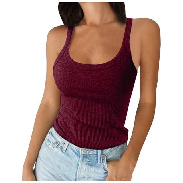 Lixiuxyad Ribbed Tank Tops For Women Women Spaghetti Strap Scoop Neck Ribbed Tank Tops Slim Fitted Cotton Camisole Basic Sleeveless Layering Shirts