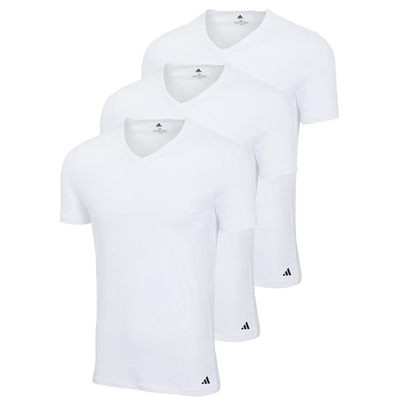 adidas T-Shirt pour Homme, Lot de 3 - Chandail à Col en V, Coton Actif de Base, Couleur Unie Blanc 2TG (XX-Grand)