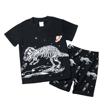 Luvoko Little Boys Pijamas Set Dinosaur Boy T-Shirt With Print Boys Shorts And Shirts Boys Casual Playwear (Black2,7-8 Years)