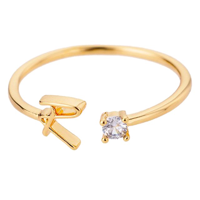 Riforla Gold Personalized Rhinestone 26 Initial Ring Jewelry Personalized Initial Letter Open Ring with Diamond Rhinestone Ring for Women Womens Jewelry R