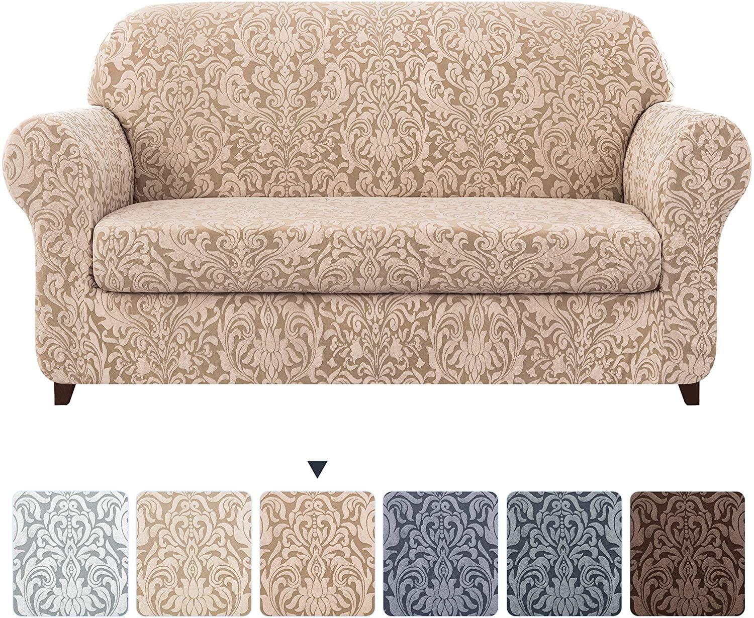 Subtrex Housse Extensible 2 Pcs Lavable pour Fauteuil/coussin d'Amour/sofa/TG-Sofa, Motif Damassé Jacquard