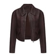 thumbnail image 2 of LOVZFMLL Vestes pour Femmes Couleur Unie Courte Mince Veste en Cuir à Manches Longues Veste Décontractée à Manches Longues Veste Décontractée à Capuche, 2 of 5