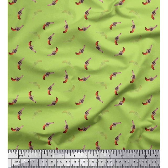 Soimoi Green Cotton Duck Fabric Printed Fabric 1 Yard 58 Inch Wide