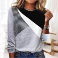 thumbnail image 2 of IROINID Liquidation Hauts Grande Taille pour Femmes Col Rond Couture Contraste Couleur Manches Longues T-shirt Blouse, Gris, 2 of 6
