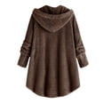 thumbnail image 4 of Qertyioot Women Plus Size Button Plush Tops Hooded Loose Cardigan Wool Coat Winter Jacket, 4 of 5