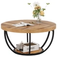 thumbnail image 3 of Fnova Coffee Table with 2 - Tier Storage, 32" Round Wood Coffee Table with Metal Legs, Modern Rustic Style Center Table for Living Room, Warm Brown and Black, 3 of 10
