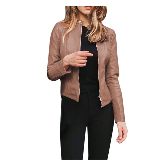 Veste de Moto Punk pour Femmes Courte à Revers, Fermeture Éclair devant, Manteau d'Extérieur