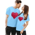 thumbnail image 3 of Chandails Mignons pour Couples Assortis de la Saint-Valentin Légers Mode à Imprimé Cœur Col Rond Décontracté Tunique à Manches Courtes T-Shirt Confortable Doux Mari Femme Tenue de Vacances Vêtements Bleu Pâle S, 3 of 6