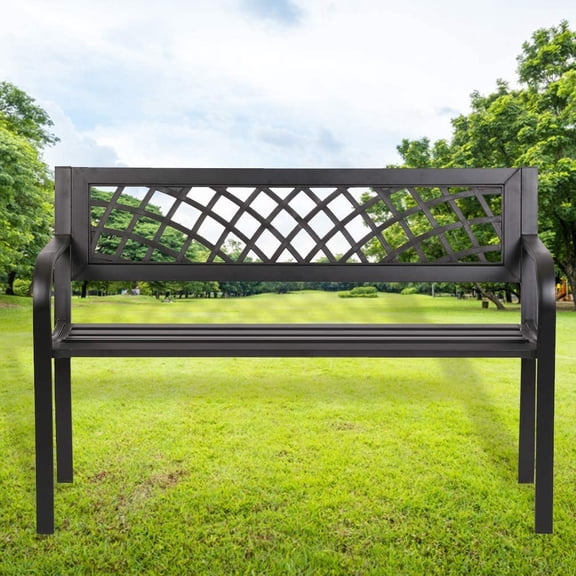 FDW Banc de Terrasse Parc Jardin Porche Sentier Chaise Extérieur Terrasse Cadre en Acier, Noir